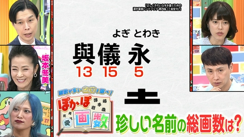 ぽかぽか 金曜（1）坂本冬美と画数が多い名前当てゲーム
