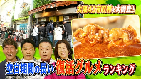大阪43市町村を大調査！誰も知らんキング 空白期間の長い復活グルメランキング＆大阪最後の１軒さんランキング