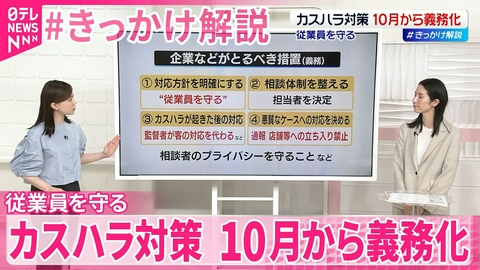 日テレNEWSセレクト 【カスハラ対策】10月から義務化 従業員を守る…企業などが取り組むべきことは？【#きっかけ解説】