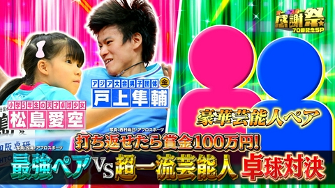 オールスター感謝祭’26秋 返せたら100万円！天才少女＆金メダリスト　VS一流芸能人 卓球対決！