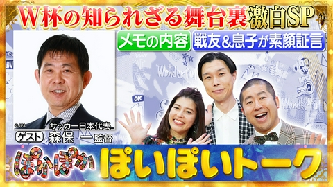 ぽかぽか 木曜（1）サッカー森保監督のW杯（秘）ウラ話SP