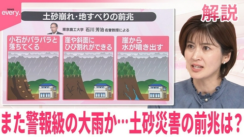 日テレNEWSセレクト 【#みんなのギモン】「小石がパラパラと落ちてくる｣｢崖から水が噴き出す｣ また警報級の大雨か…土砂災害の“前兆”は？