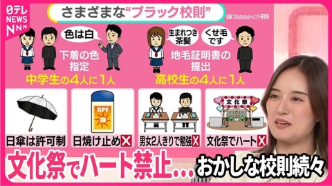 日テレNEWSセレクト 【恐怖のブラック校則】「下着の色」まで……「女子は必ず前髪を」「ハート禁止」も　専門家「モラハラです」【#みんなのギモン】