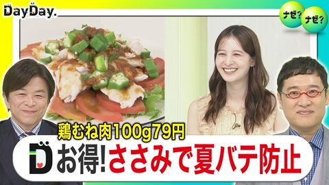 DayDay. お得＆夏バテ予防 鶏むね肉・ささみ柔らかレシピ【ナゼ？ナゼ？】