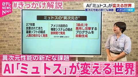 日テレNEWSセレクト 【#きっかけ解説】AI「ミュトス」が変える世界 異次元性能の新たな課題