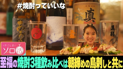 かごしまソロ活 至福の焼酎3種飲み比べは朝締めの鳥刺しと共に