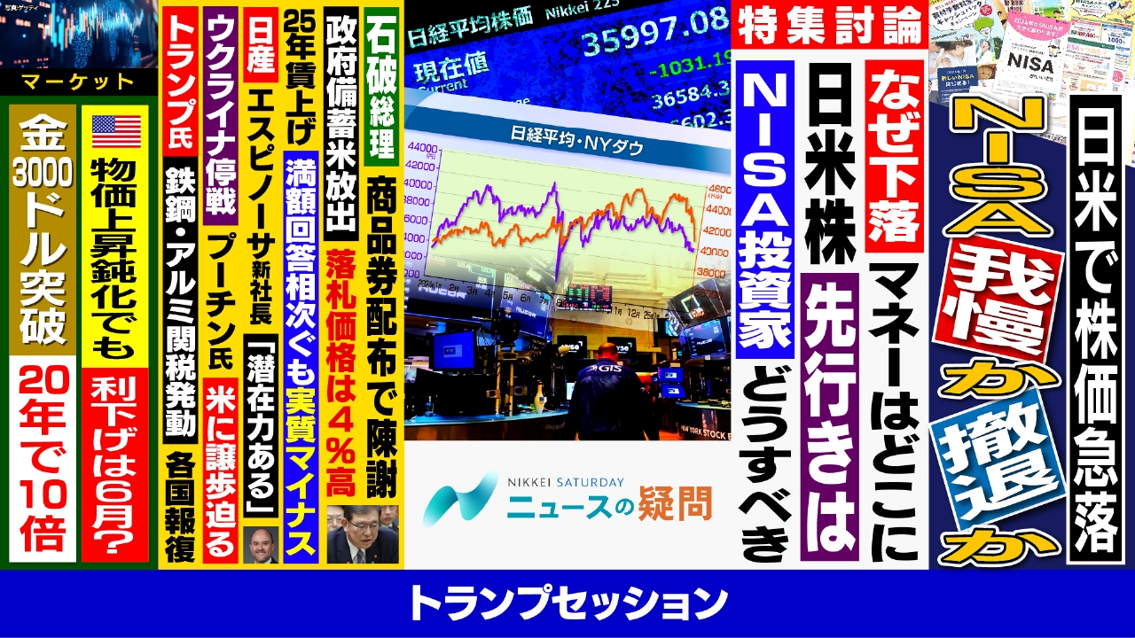 日経サタデー ニュースの疑問 3月15日(土)放送分 トランプ関税で日米の株価 急落！今後は？新NISAは我慢か撤退か？｜報道／ドキュメンタリー｜見逃し無料配信はTVer！人気の動画見放題